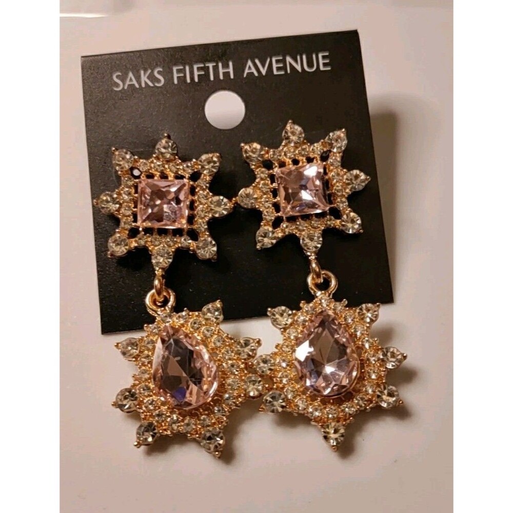 Saks Fifth Avenue Pink & Clear Dangle Earrings